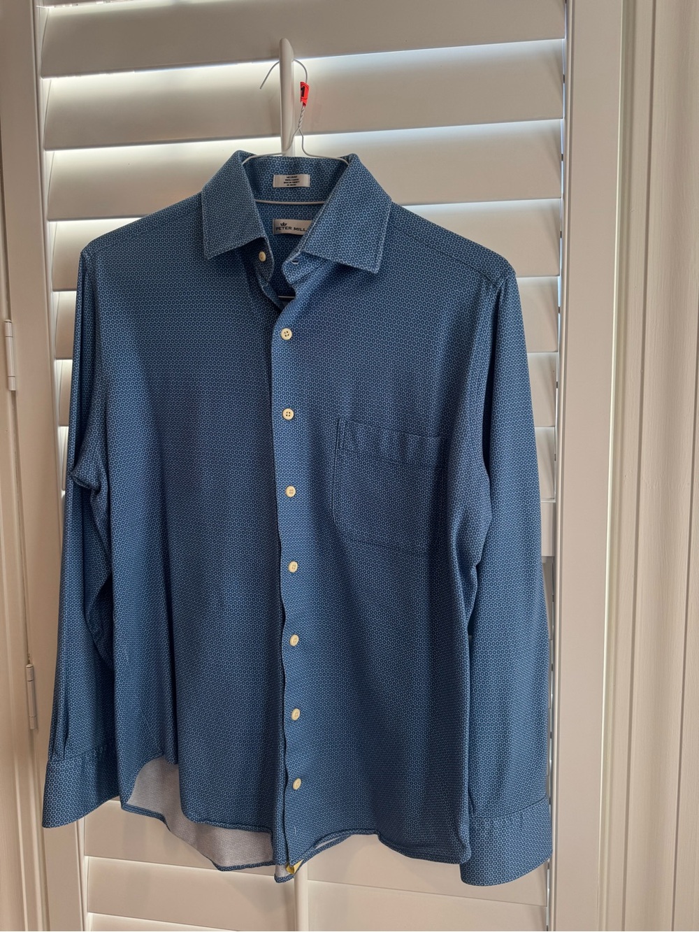 Peter Millar Textured Blue Long-Sleeve Button Shirt